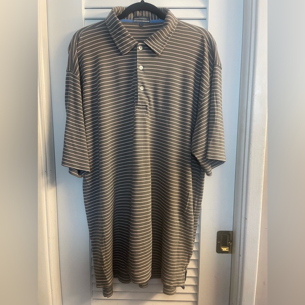 Alan Flusser Golf Pearl Washed Cotton Grey & Very Pale Pink Polo Shirt XXL 2X